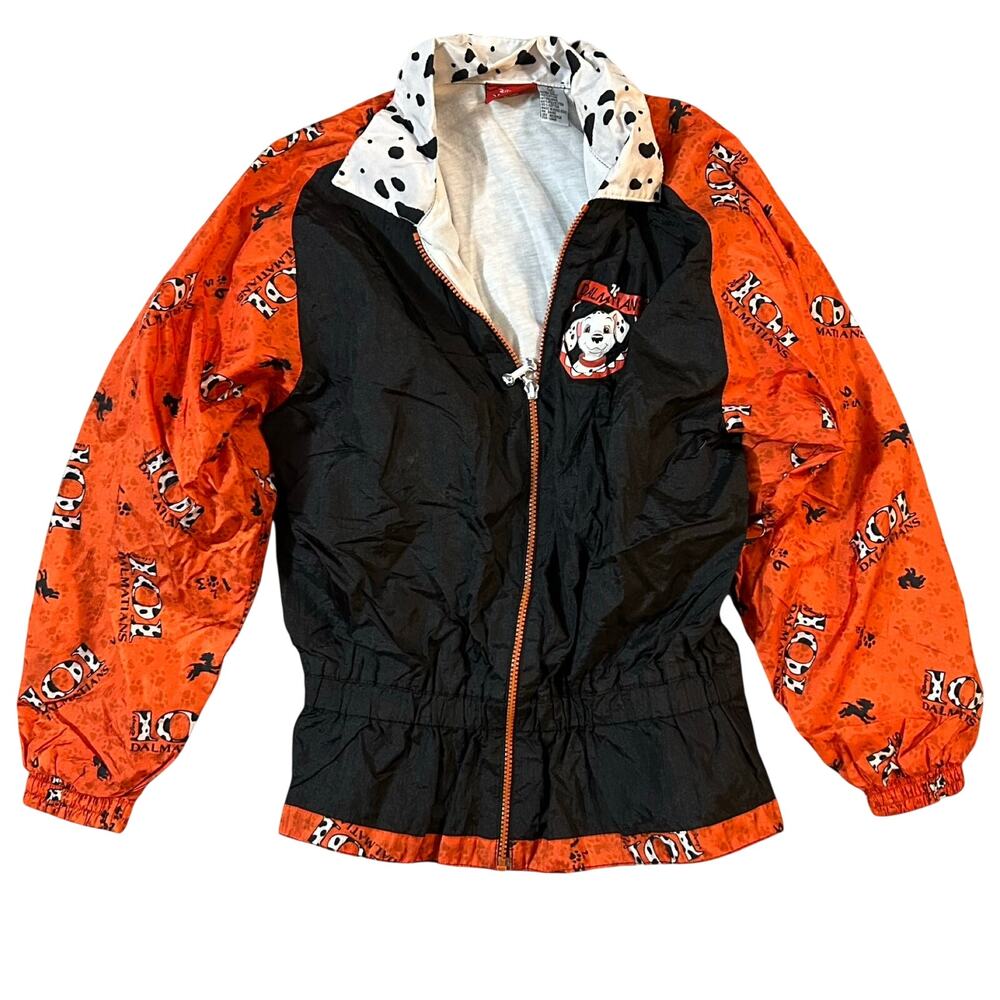 Vtg 90s Disney 101 Dalmatians Windbreaker Jacket Kids 14 Black Orange Nostalgia